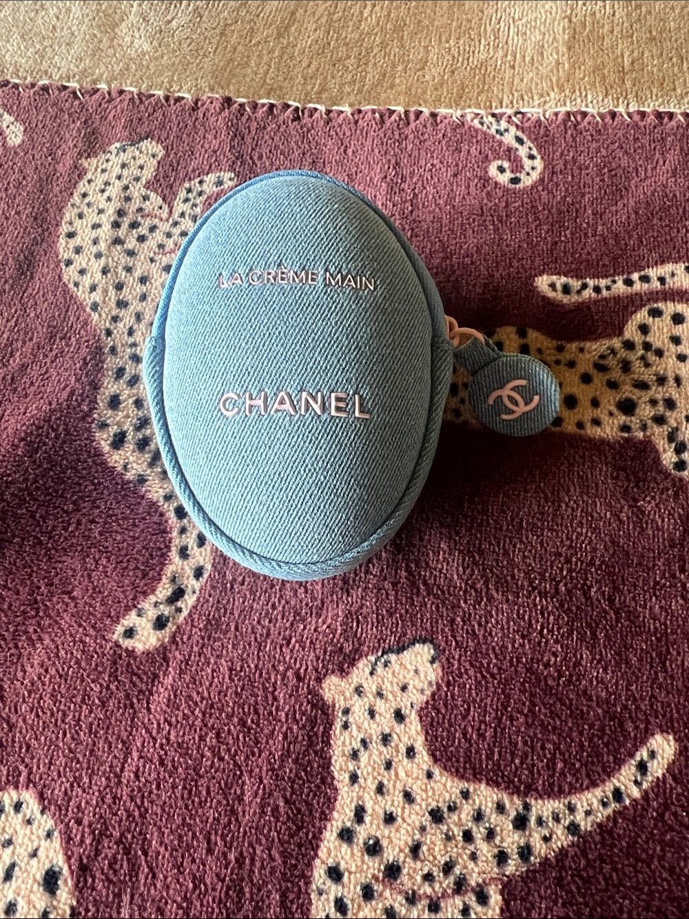 CHANEL Light Blue La Crème Main Oval Travel Case